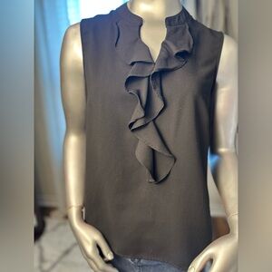 Nine West Black Sleeveless Ruffle V-Neck Blouse Size M Career Chic Casual